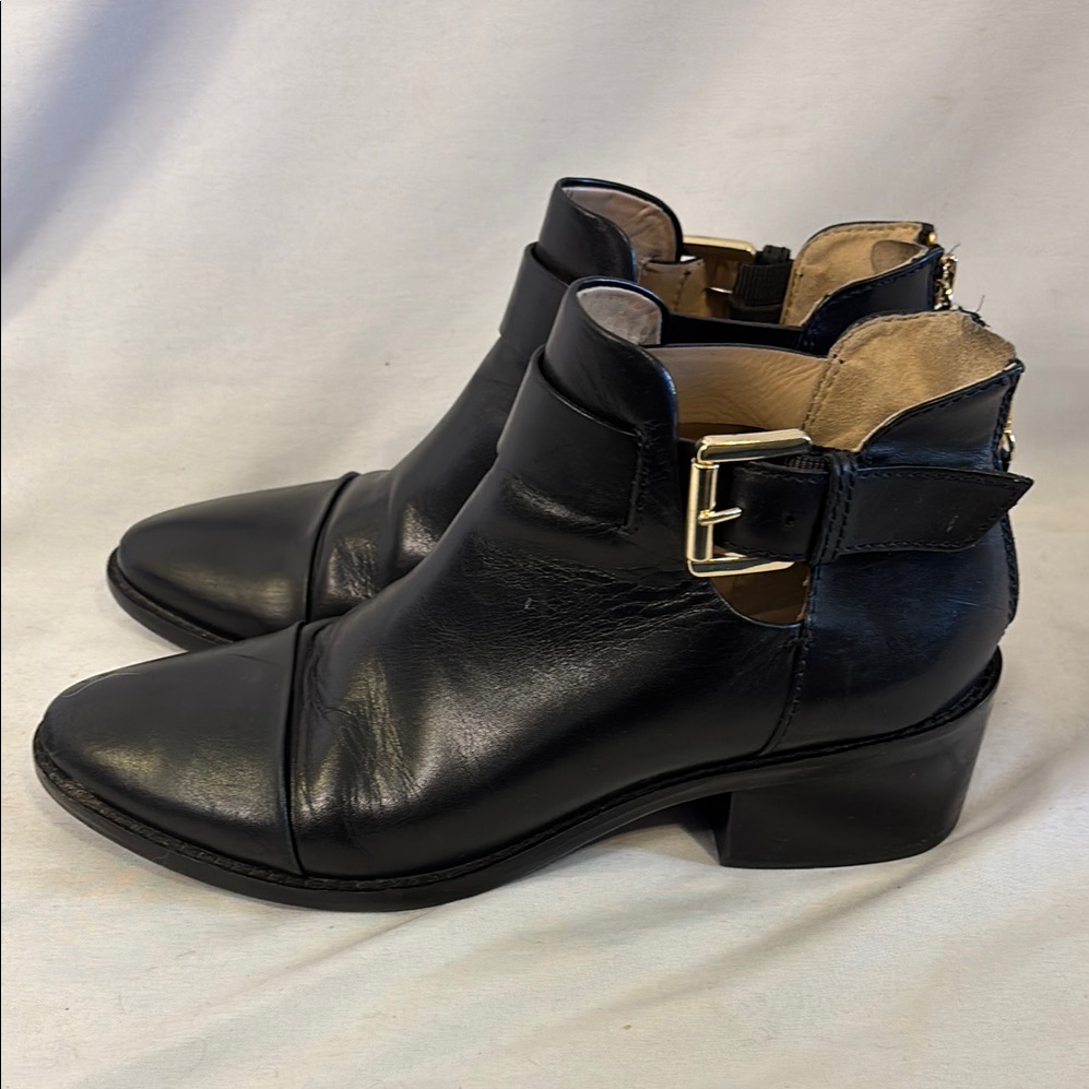 Geox Twinka Black Leather Ankle Boots Size 38 Dark Academia